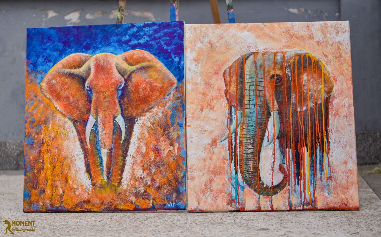 Two expressive elephant paintings